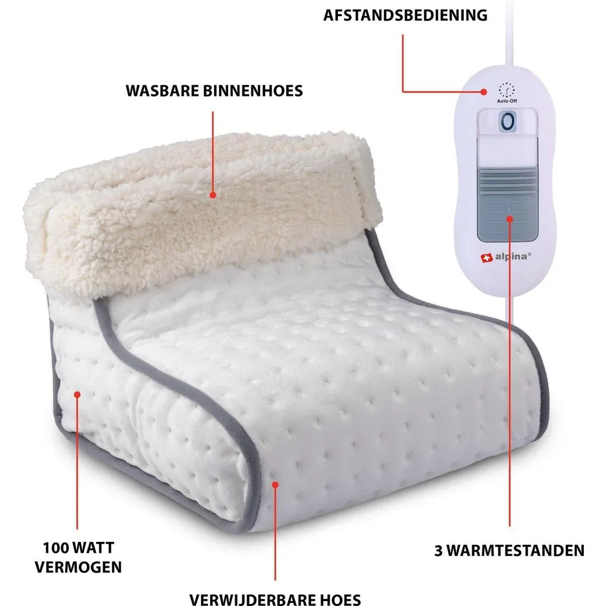 Elektrischer Fußwärmer - 3 Wärmestufen - waschbare Innenhülse - 100W - Weiß - 7