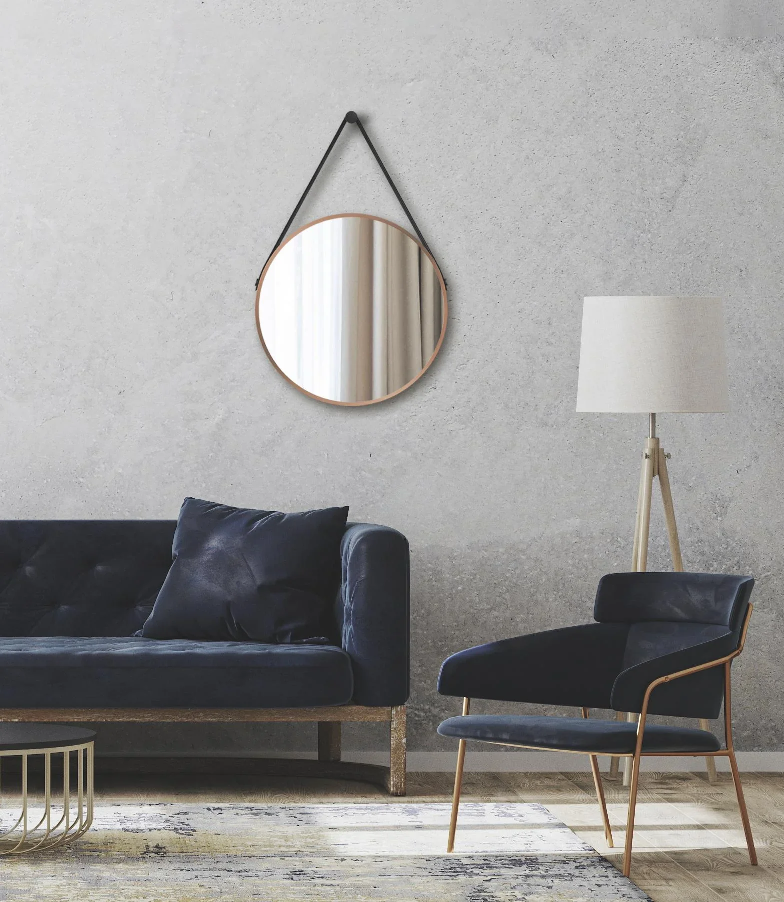 Dekorativer runder Wandspiegel in kupfer matt Ø 50 cm - hochwertiger robuster Aluminiumrahmen - 3