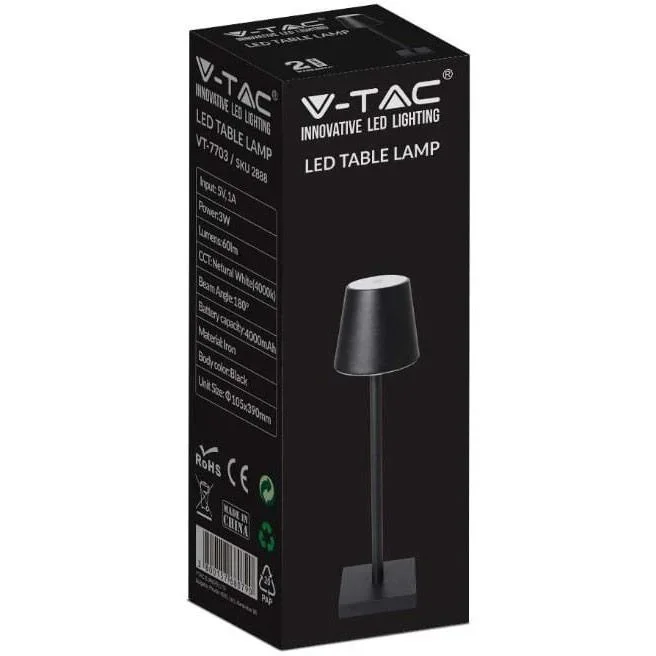 VT-7703 Tischleuchte - 3000K - Dimmbar über Touch - Wiederaufladbar - Schwarz - 8