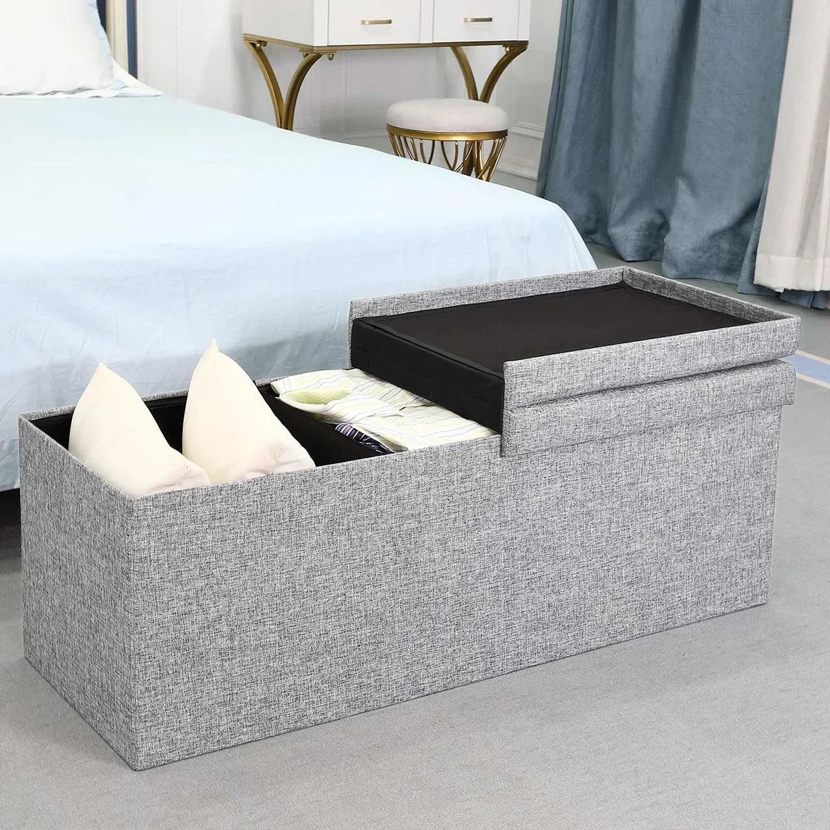 Klappbarer Sitzkasten mit Klappdeckel hellgrau - 115x38x38cm - 3