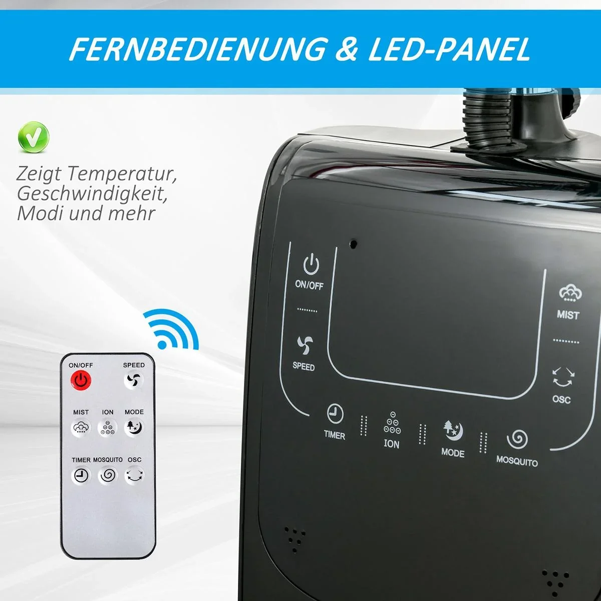 Nebel-Standventilator mit 3 Modi schwarz - 0