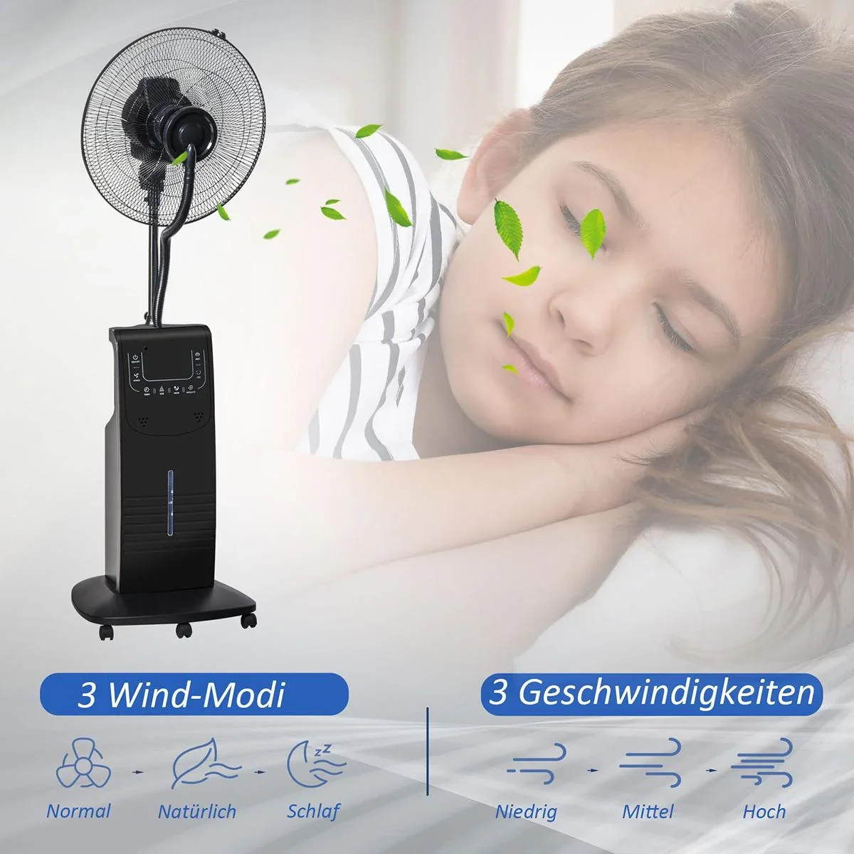 Nebel-Standventilator mit 3 Modi schwarz - 4