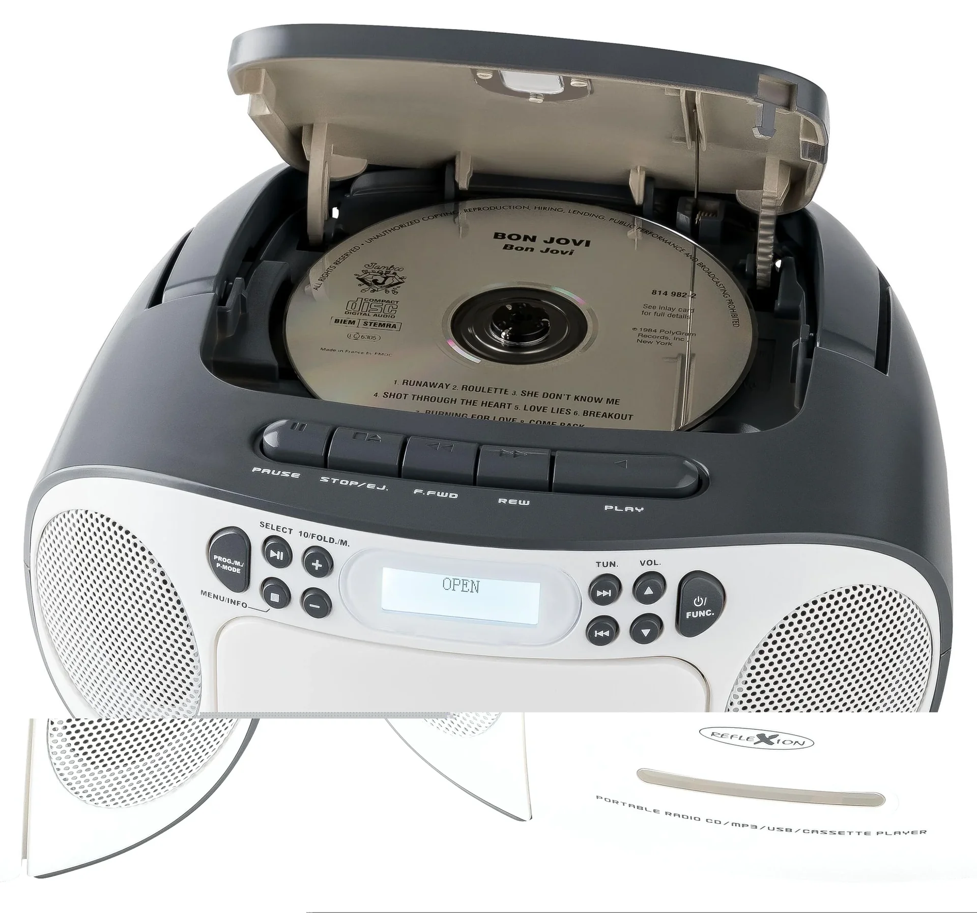 CD Radio Boombox mit DAB+/UKW-Radio, MP3/CD, Kassette und AUX-IN, grau - 0