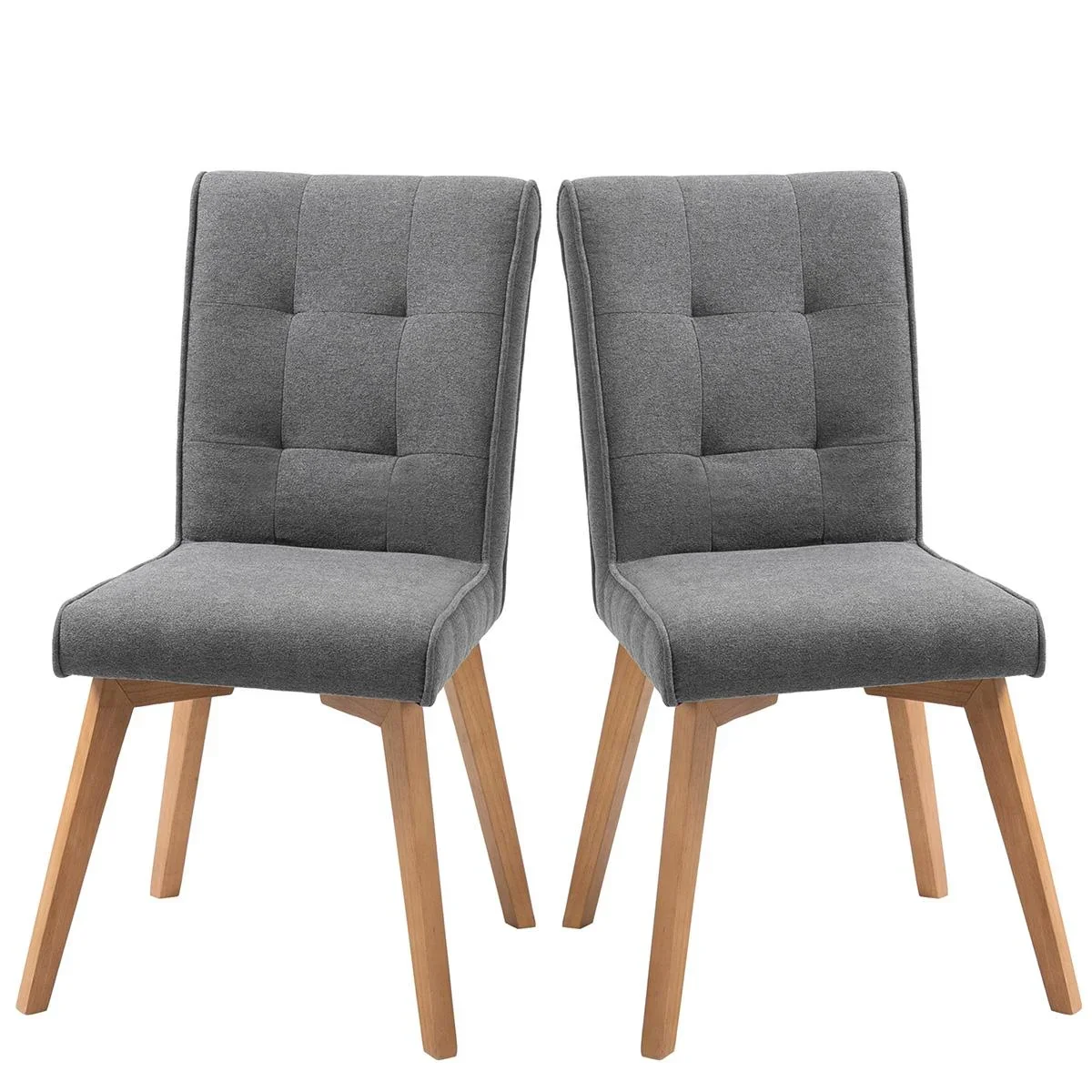 Esszimmerstühle 2er-Set mit Rückenlehne Leinen-Polyester-Gewebe Schaumstoff Gummiholz Grau 45 x 61,5 x 94 cm - 0