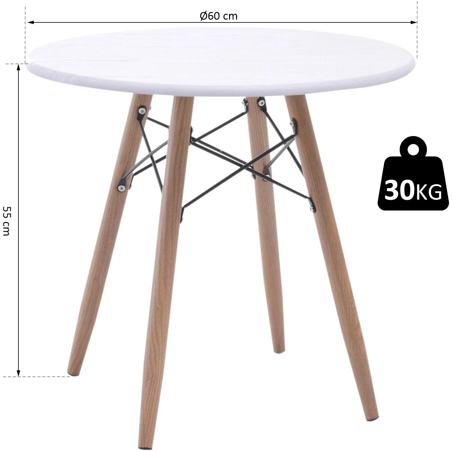 Couchtisch Beistelltisch Kaffeetisch Teetisch Nachttisch rund Holz + Metall Ø60 x H55 cm - 3