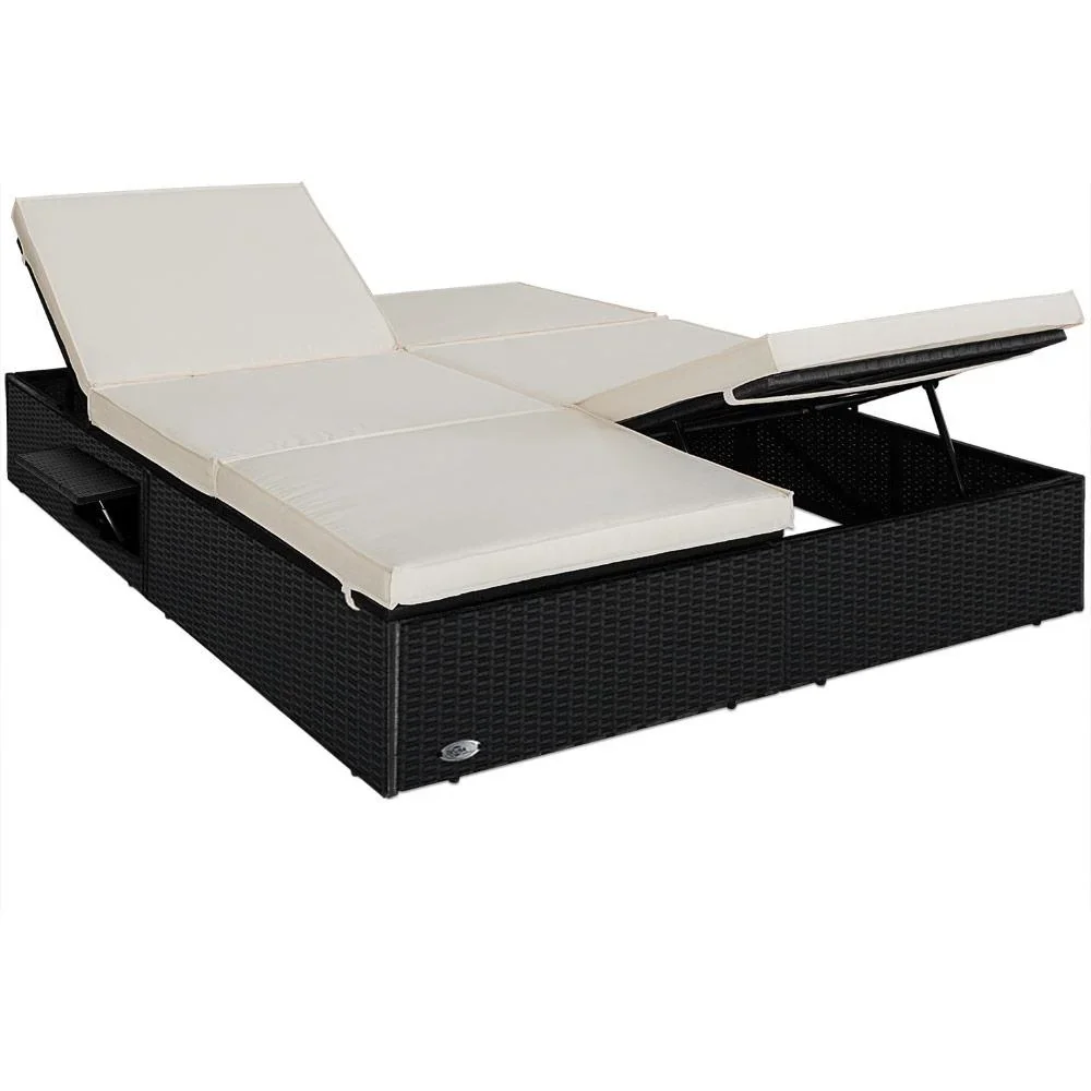 2-Personen-Liege Polyrotan schwarz - creme 193 x 116 x 33cm - 0