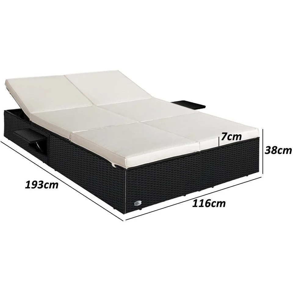 2-Personen-Liege Polyrotan schwarz - creme 193 x 116 x 33cm - 4