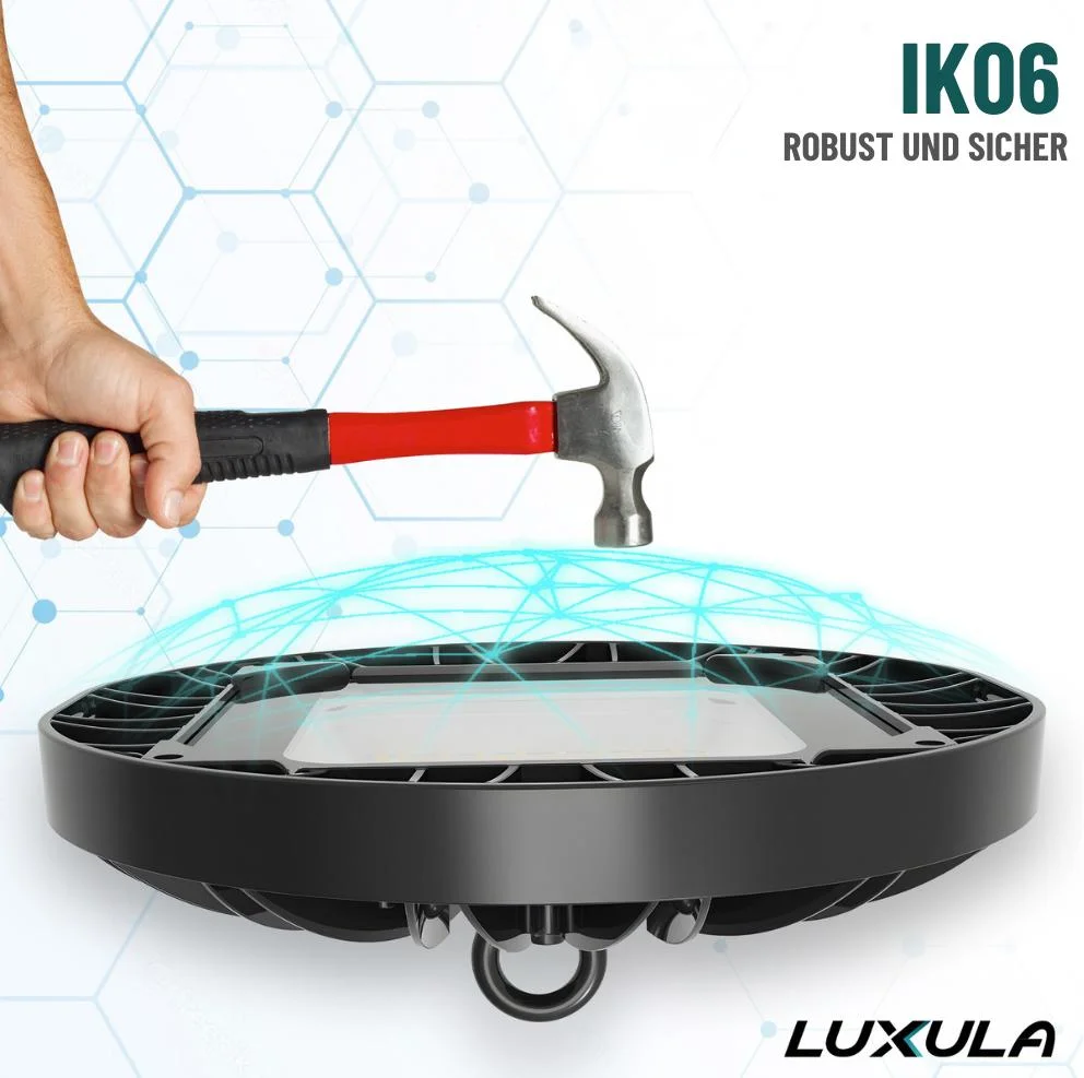 LED-HighBay in UFO-Form bietet 100 W, 9400 lm, 5000 K (neutralweiß) und IP65 Schutz. - 4