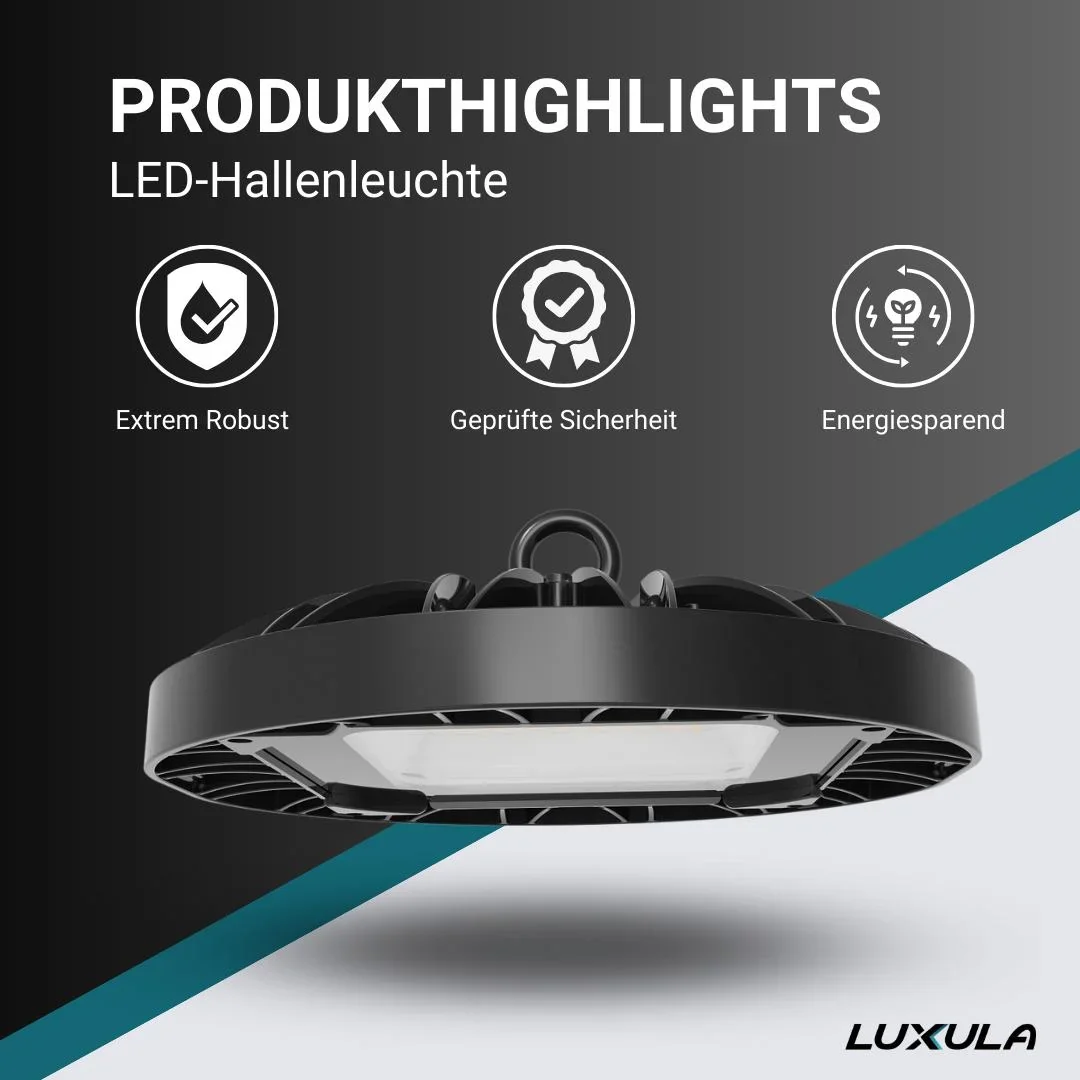 LED-HighBay in UFO-Form bietet 100 W, 9400 lm, 5000 K (neutralweiß) und IP65 Schutz. - 5