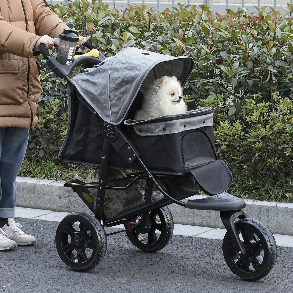 Hundewagen Hundebuggy Katzenbuggy Pet Stroller mit 3 Rädern klappbar Hunde Katze Oxford Grau+Schwarz 109,5 x 57,5 x 106, - 0