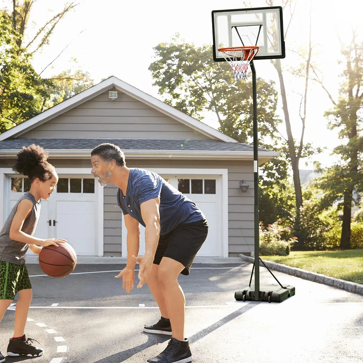 Mobiler Basketballständer Basketballkorb mit Ständer höhenverstellbar, Stahl+Kunststoff, Schwarz, 86 x 153 x 302-352 cm - 0