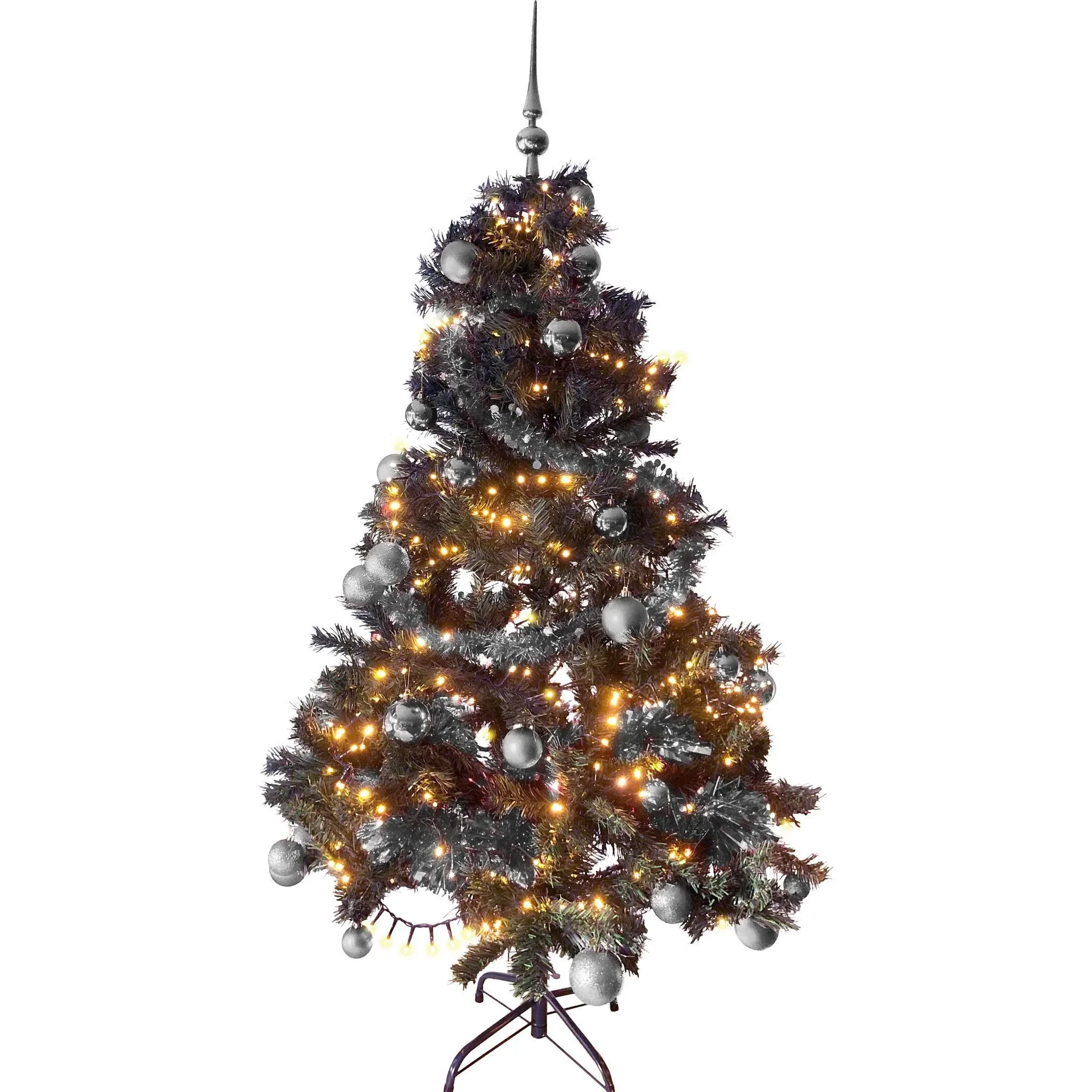 Schwarzwälder Weihnachtsbaum-Paket 180cm Silber + Weihnachtskugeln + Weihnachtsbeleuchtung + Weihnachtsgirlande + Schirm - 4