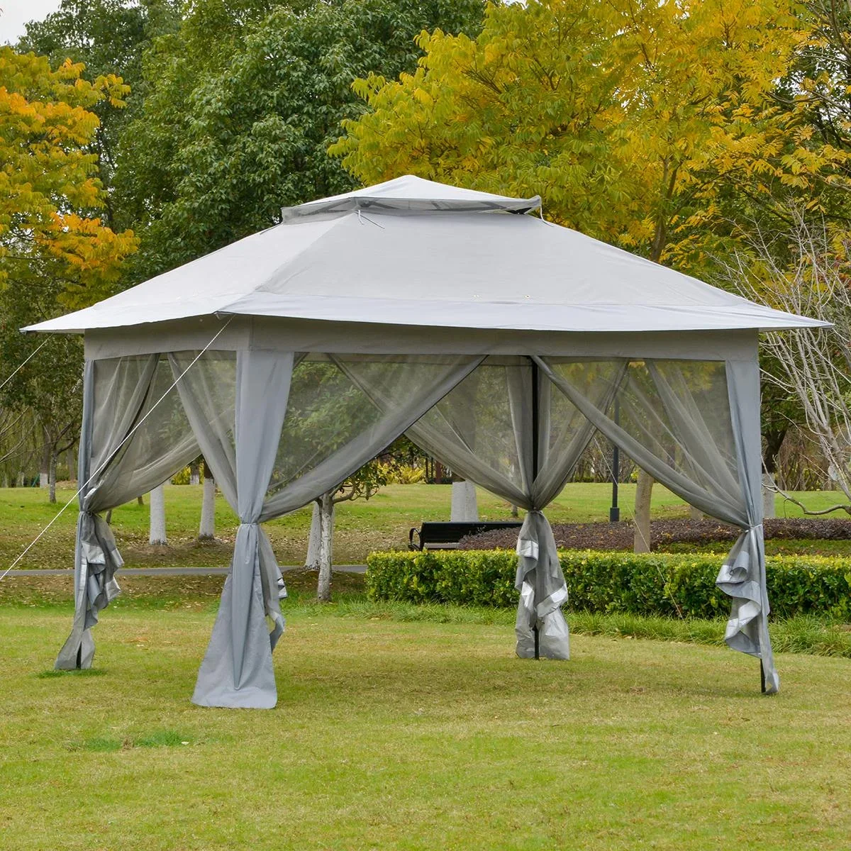 Faltpavillon Pop-Up-Zelt Gartenpavillon inkl. Rollentasche Stahl+Oxford+Mesh Grau+Schwarz 3,64x3,64x2,94m - 1