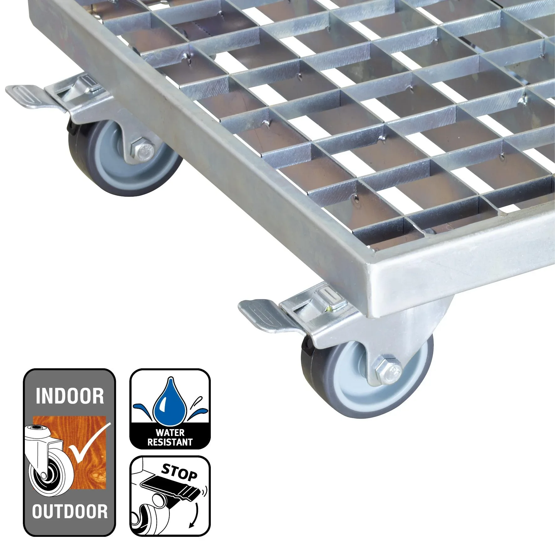Multi Roller MR 7015, 29 x 29 x 9,5 cm, softe Rollen Ø 50 mm, Rollenlager, 2 Bremsen, Gitterrost, Tragkraft 200 kg - 1