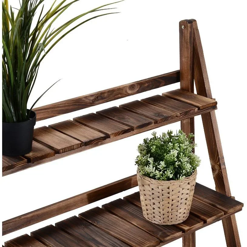 Pflanzentreppe L80 x W37 x H93cm Blumenregal 3 Stufen Tannenholz - 1