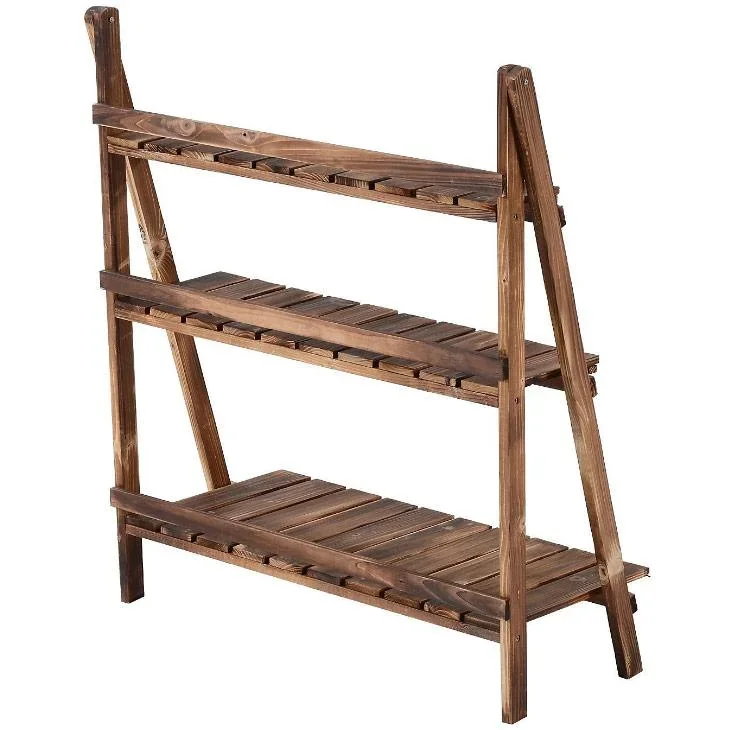 Pflanzentreppe L80 x W37 x H93cm Blumenregal 3 Stufen Tannenholz - 4