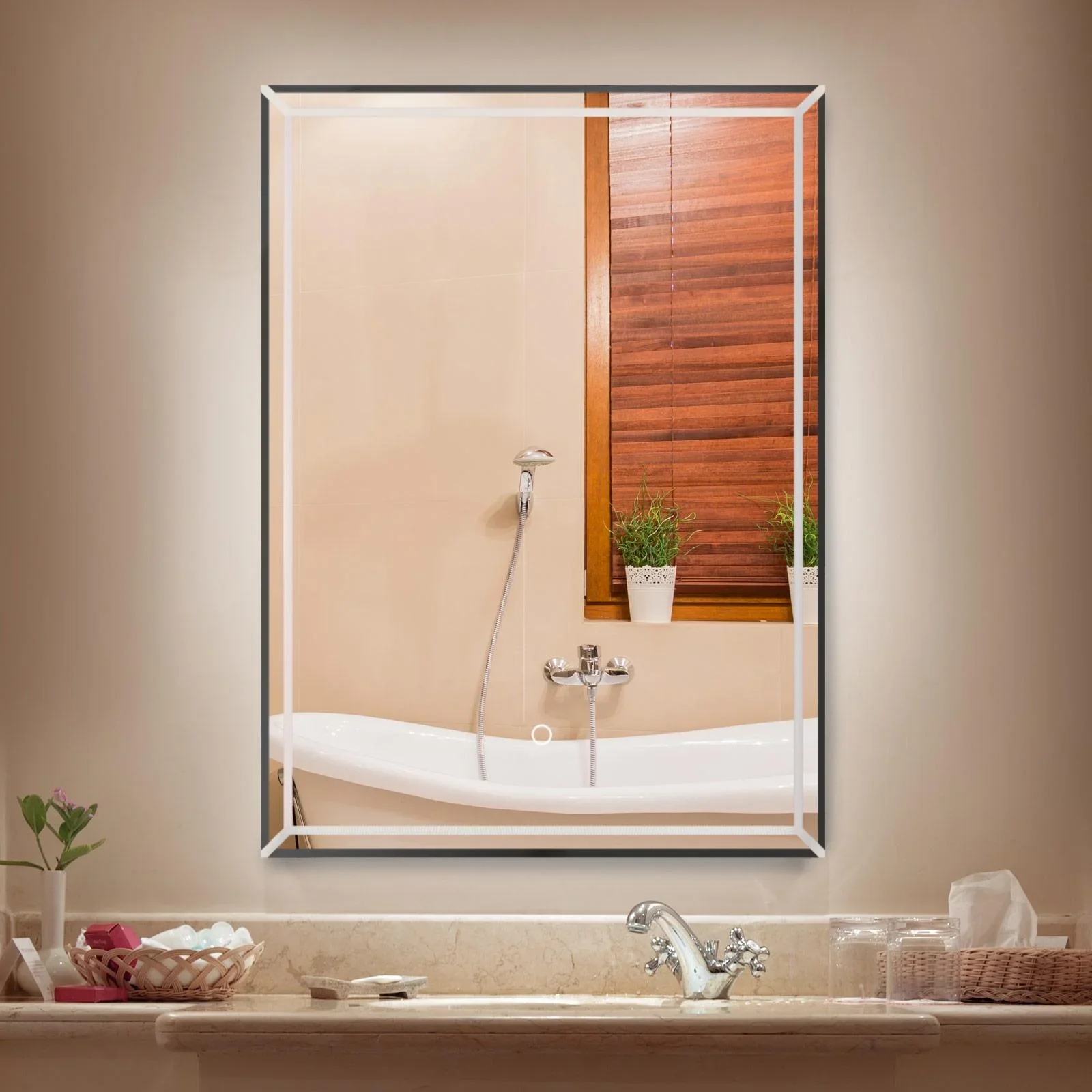 LED Badezimmerspiegel Wandspiegel Touchschalter Energieklasse A Alurahmen Silber 50 x 3 x 70 cm - 2