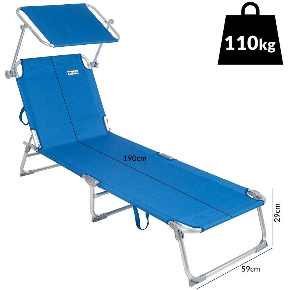 Liegestuhl 'Ibiza' mit Schiebedach aluminiumblau 190 x 59 x 29cm - 3
