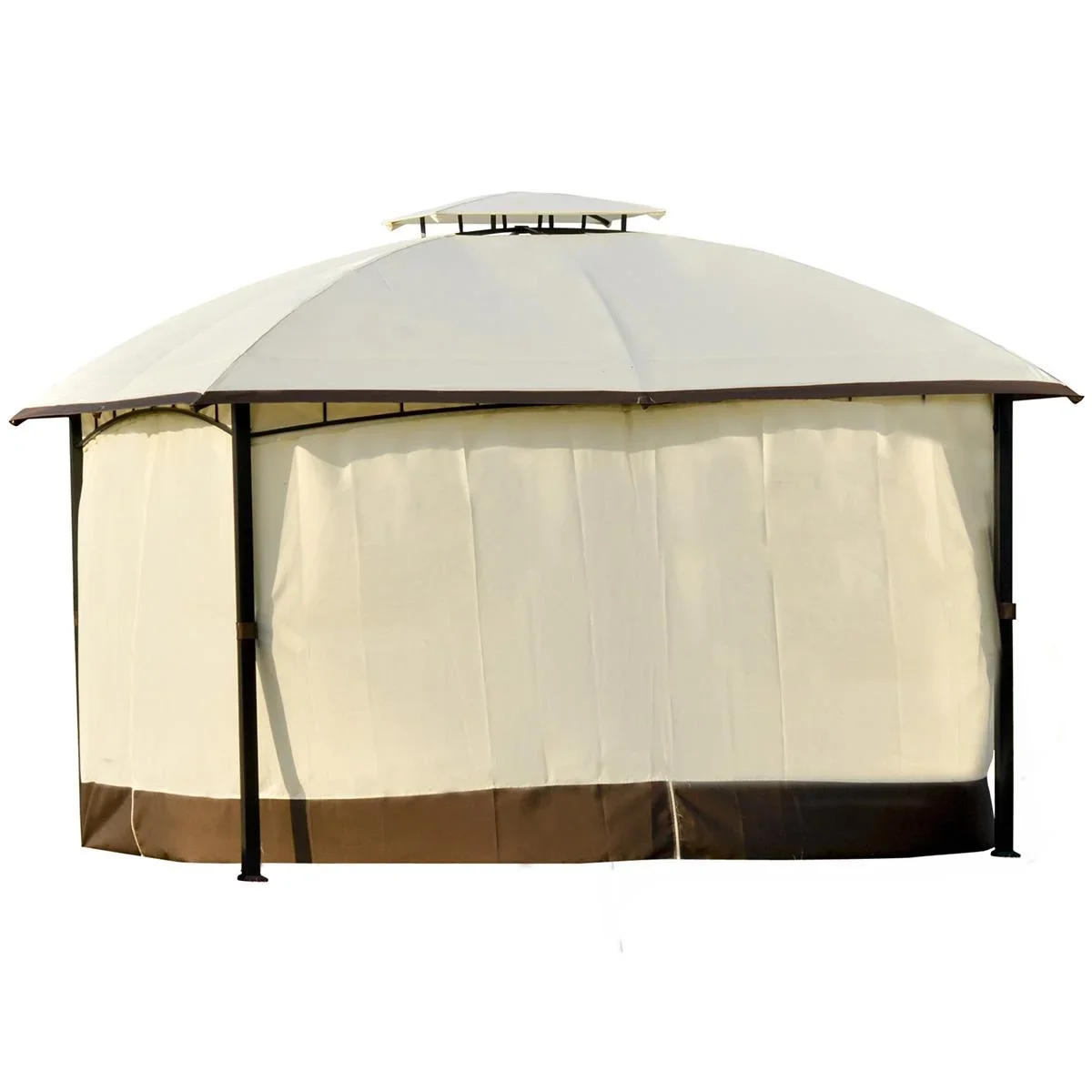 Pavillion Gartenpavillon Sonnenschutz praktische Zweistufiges Dach privat Cremeweiß+Braun 360 x 297 x 273 cm - 2