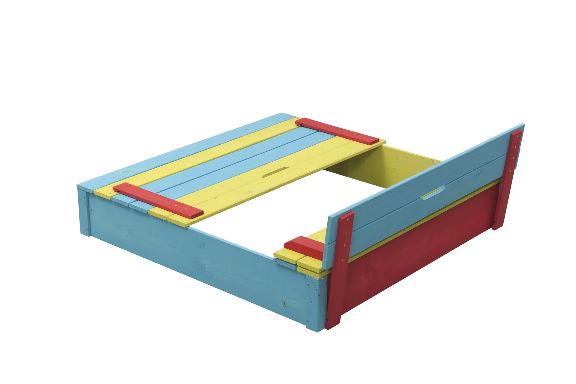 Sandkasten Sepp aus Holz, farbig lasiert mit Klappdeckel 1200 mm x 1200 mm - 1