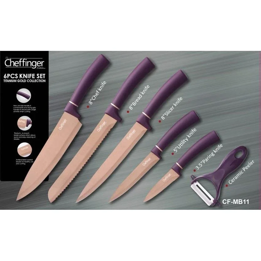 6-teiliges Messerset - mit Schäler und Box - Gold Edition - 1
