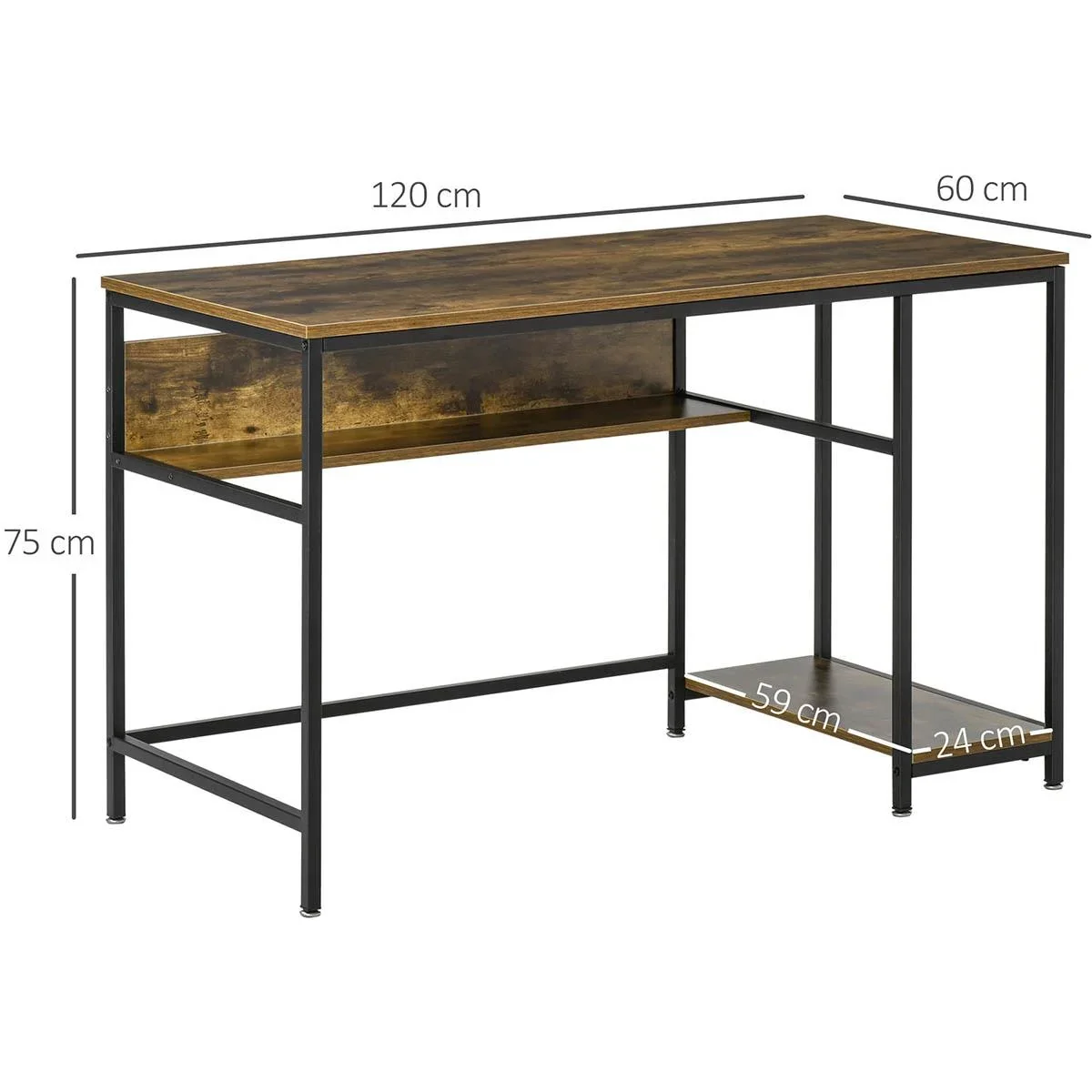 Computertisch Schreibtisch Bürotisch Home Office Arbeitstisch mit Ablagen Industrieller Stil Rustikal-Braun Metall 120 x - 0