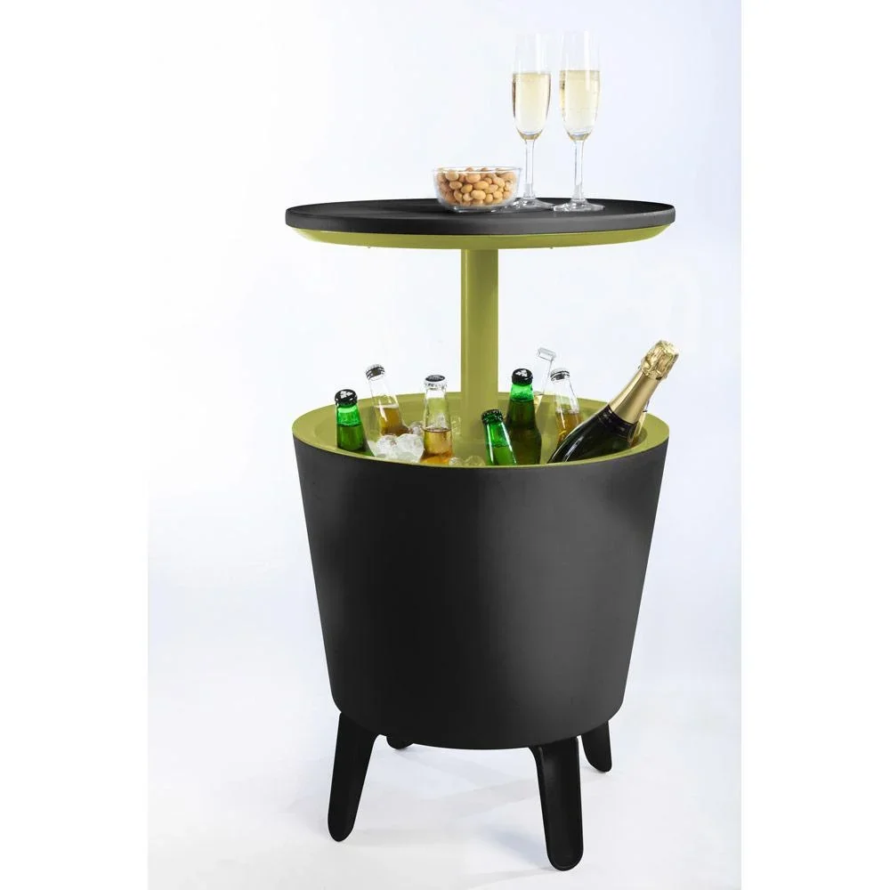 Beistelltisch mit Coolbar/Kühlbox/Partykühler - Grau/Grün - Ø50cm - 30L - 0