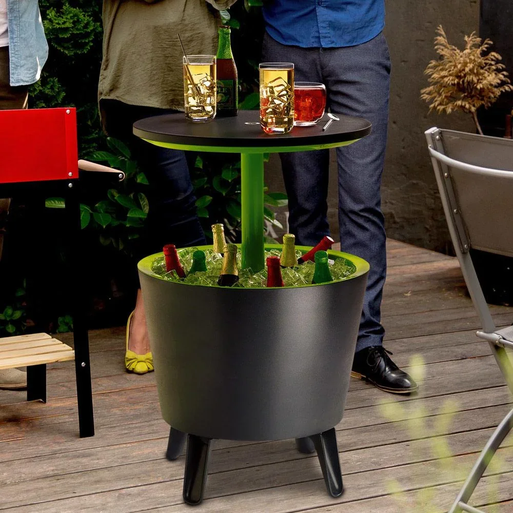 Beistelltisch mit Coolbar/Kühlbox/Partykühler - Grau/Grün - Ø50cm - 30L - 2