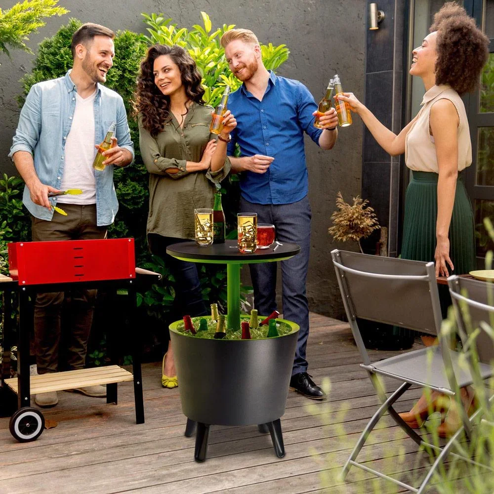 Beistelltisch mit Coolbar/Kühlbox/Partykühler - Grau/Grün - Ø50cm - 30L - 3