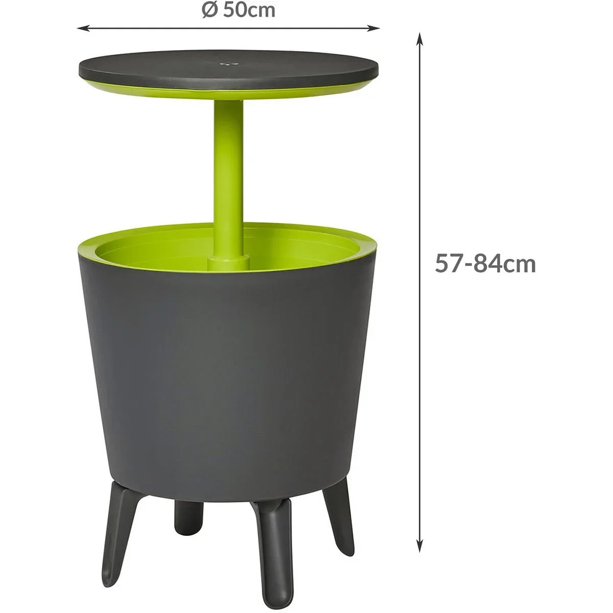 Beistelltisch mit Coolbar/Kühlbox/Partykühler - Grau/Grün - Ø50cm - 30L - 4
