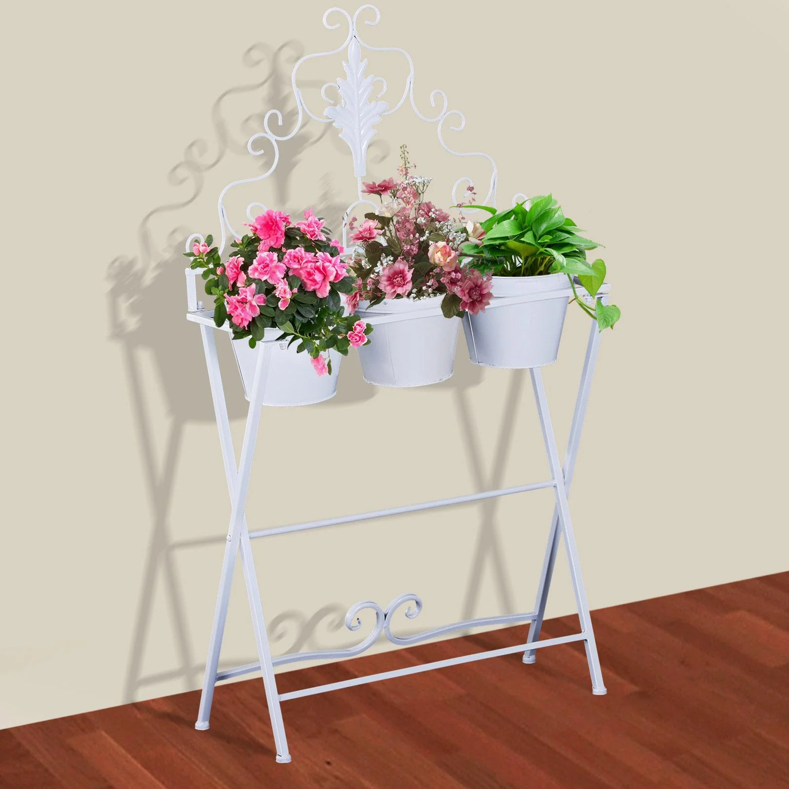 Pflanzregal Pflanzenständer Blumenregal Blumenständer mit 3 Kasten Metall Weiß 58 x 21 x 100 cm - 7