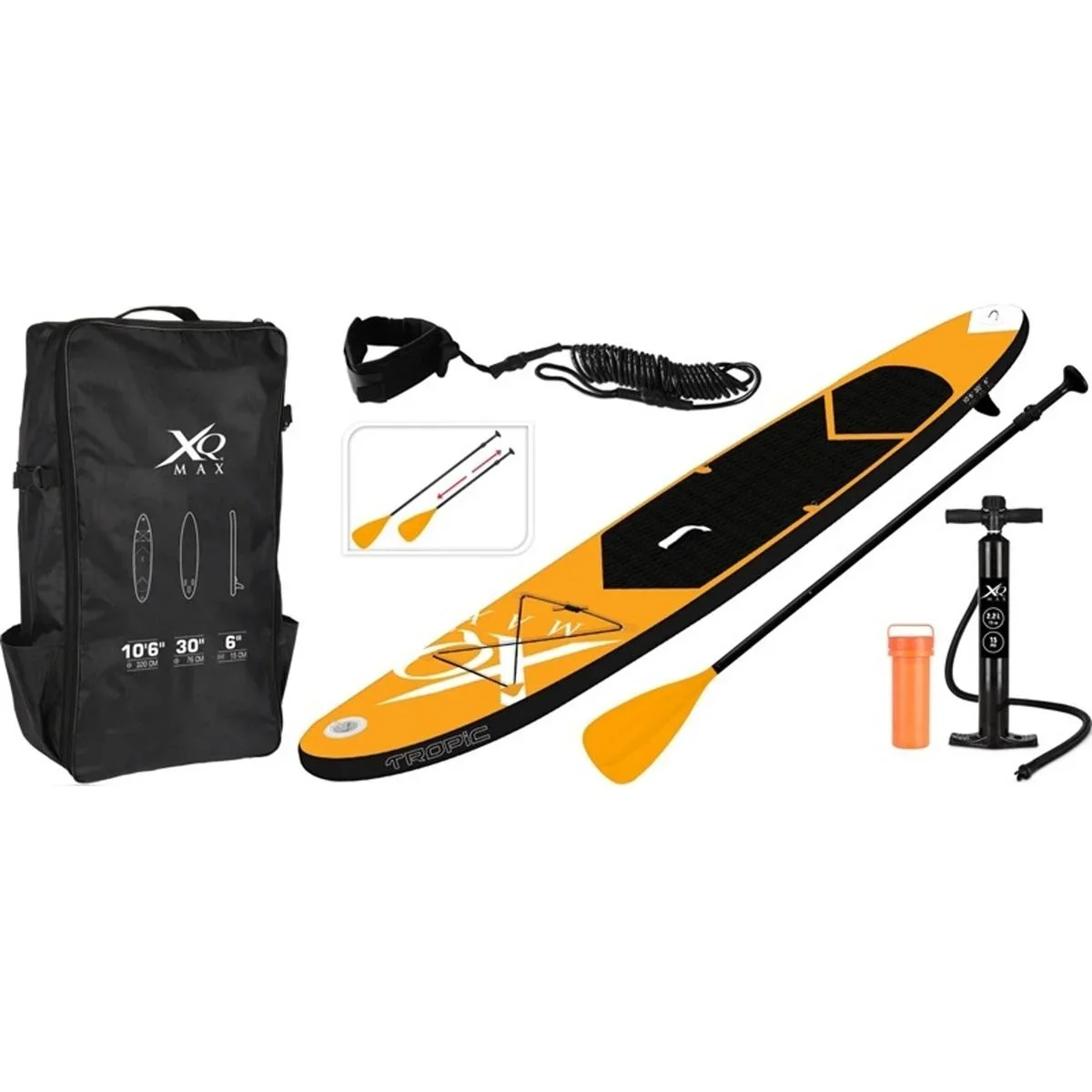 Special Edition Sup board set - 6-teilig mit FREE SUP Chair - bis zu 150 kg - 320 cm - Aufblasbar - Orange/Schwarz - 3