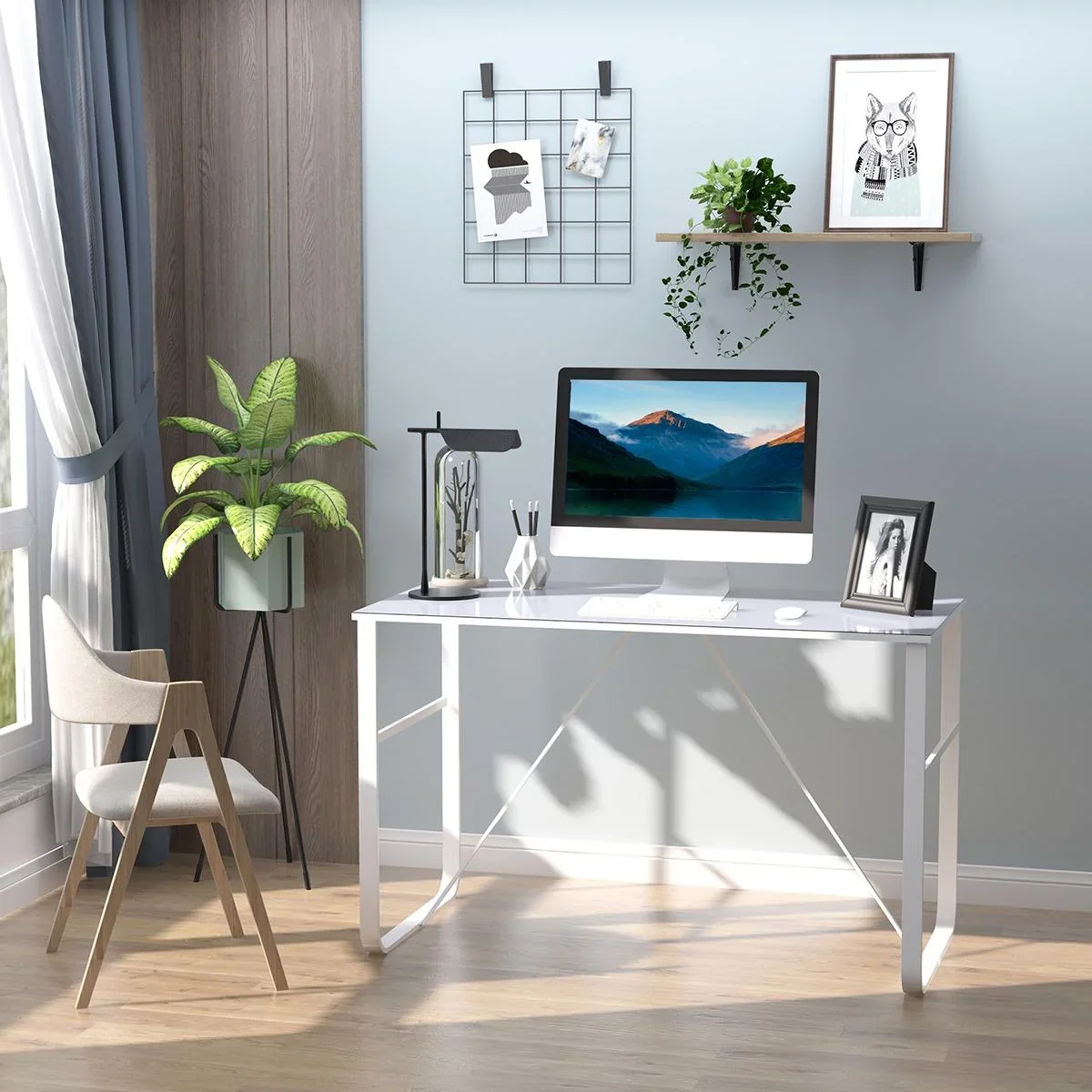 Schreibtisch PC Tisch mit gehärteter Glastischplatte Computertisch Bürotisch Arbeitstisch belastbar 80 kg leicht zu rein - 2