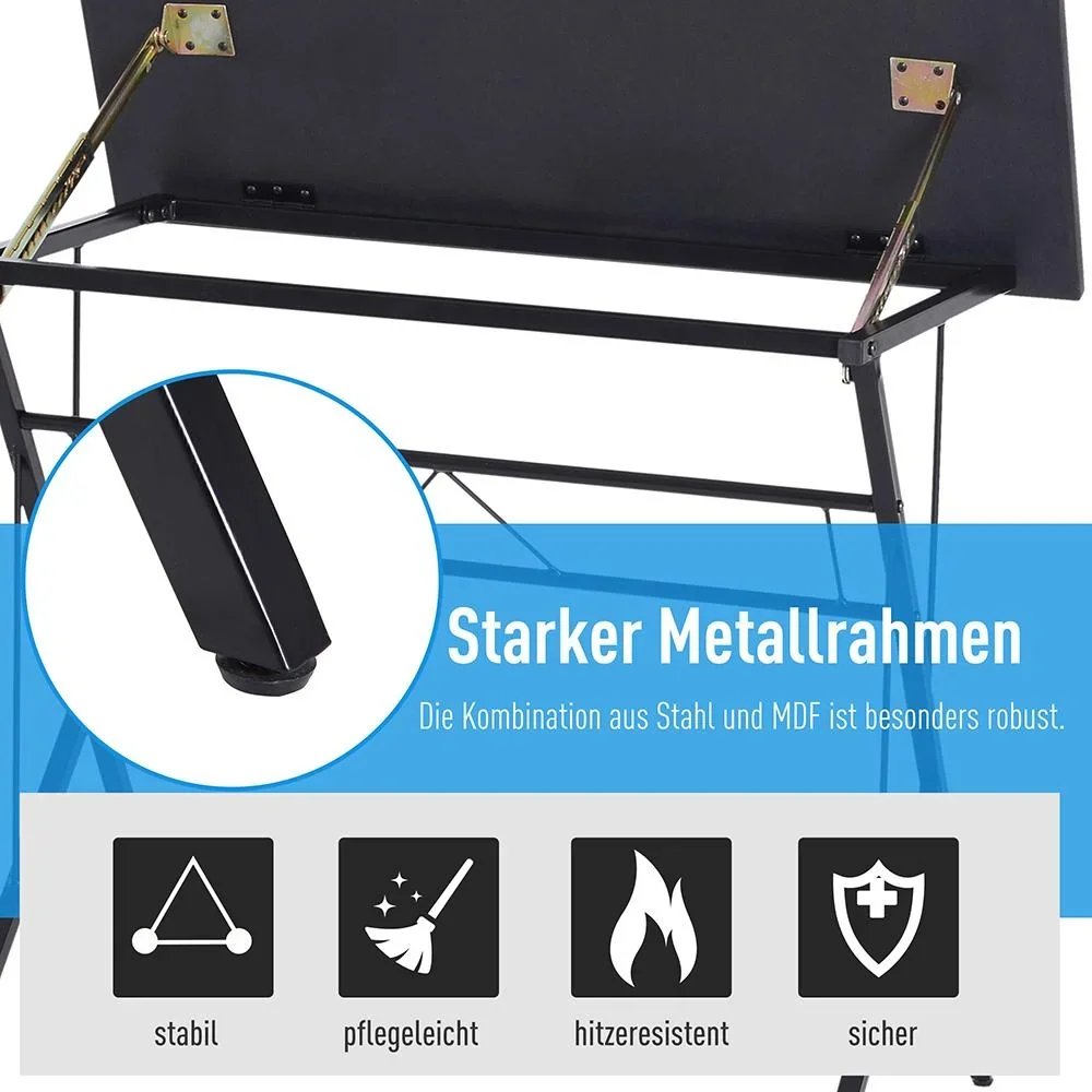 Laptoptisch neigbar Kinderschreibtisch Notebooktisch höhenverstellbar Schwarz 90 x 50 x (76 91) cm - 5