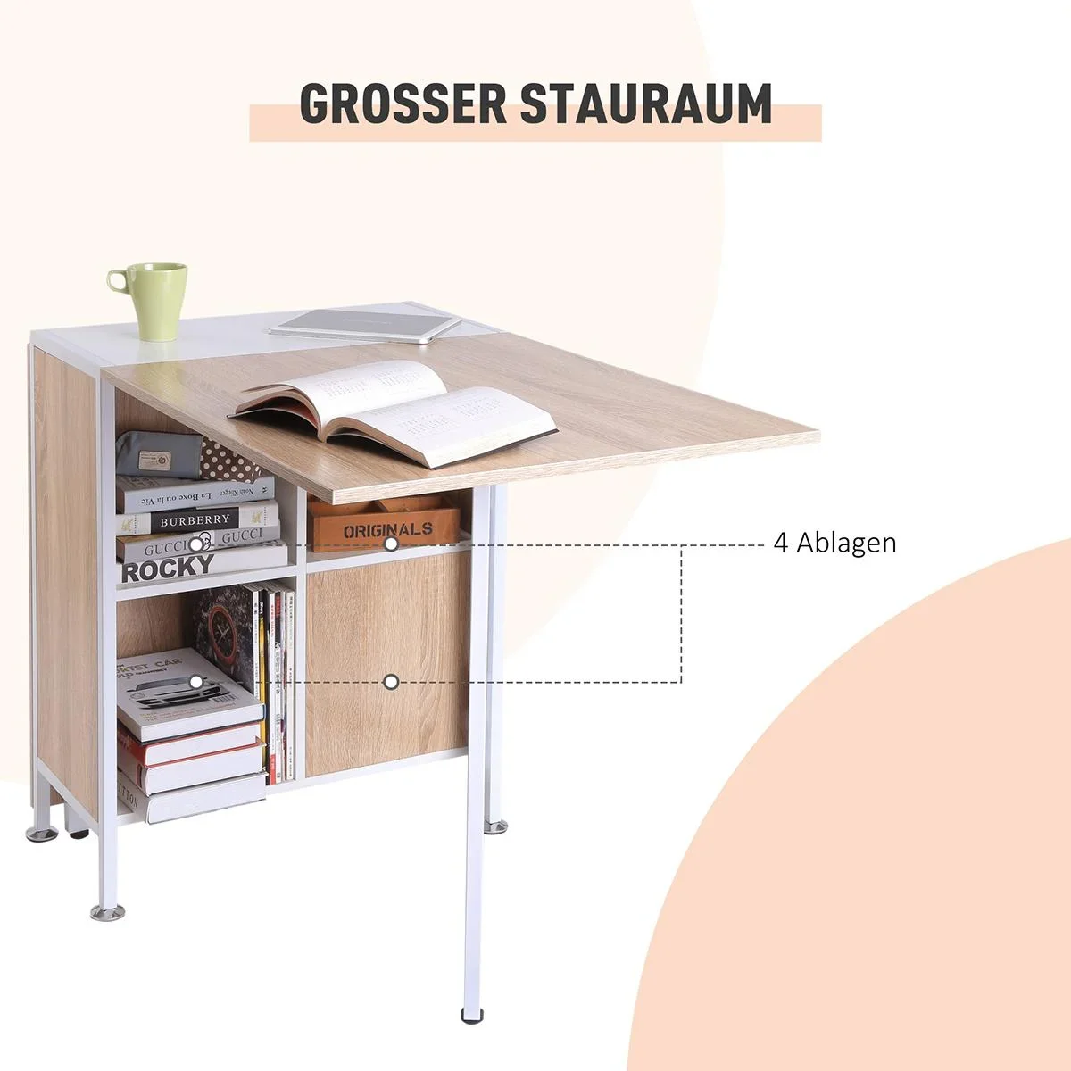 Klapptisch mit Stauraum natur, weiß - 2
