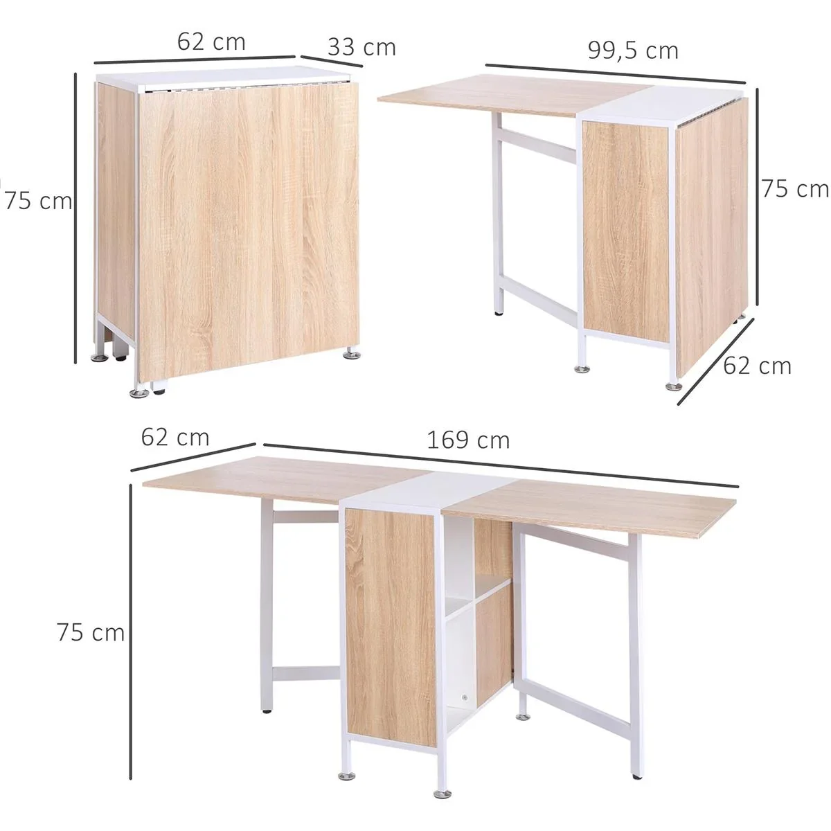 Klapptisch mit Stauraum natur, weiß - 4