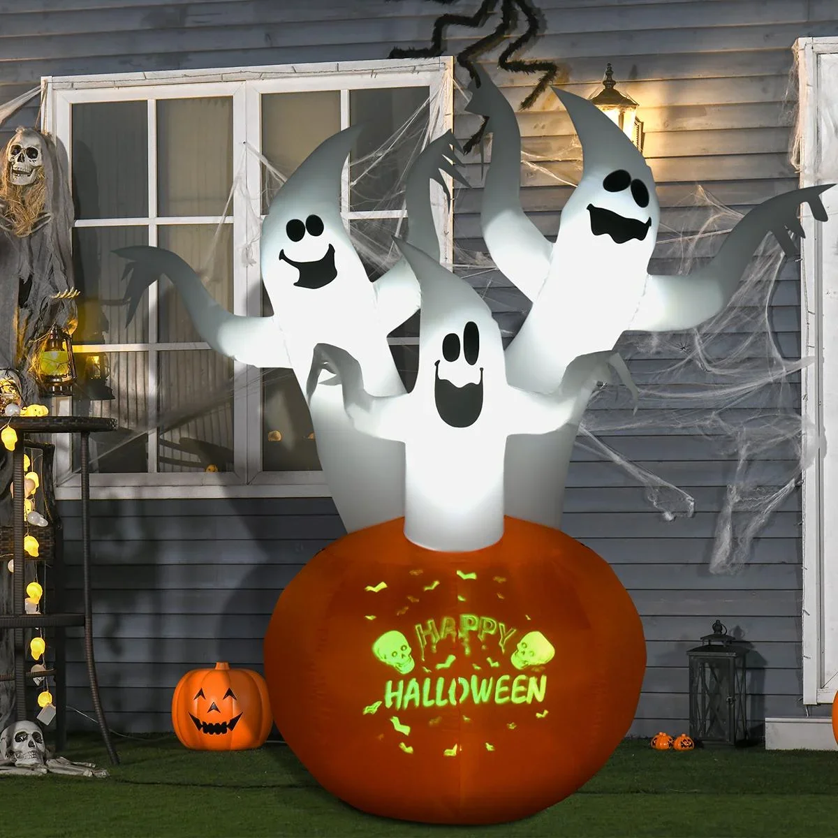 Aufblasbar Halloween Geist mit Kürbis Beleuchtung Gespenst SSelbstaufblasender Kürbis Ghost Doll Dekoration Polyester We - 0