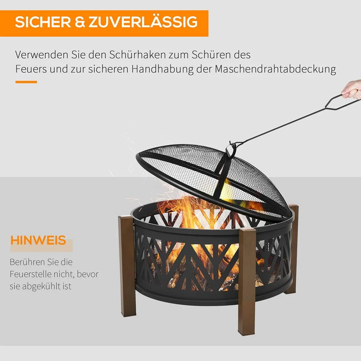 2-in-1 Feuerschale Feuerkorb Feuerstelle mit Funkenschutz Grillrost Garten BBQ Schwarz+Braun 78 x 60H cm - 1