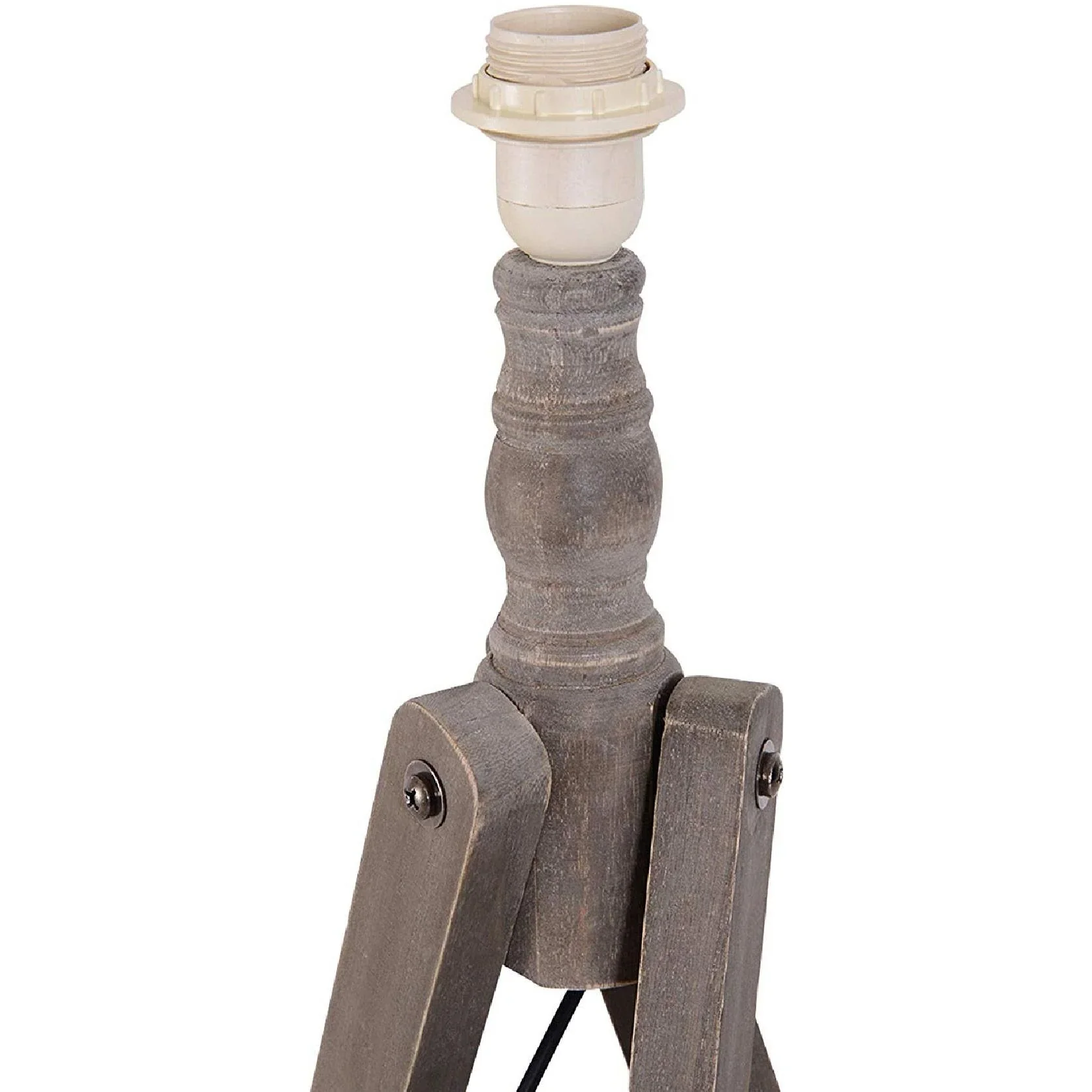Stehlampe Stehleuchte Tripod Skandinavisch 40W Holz + Leinen beige 52 x 52 x 146 cm - 0
