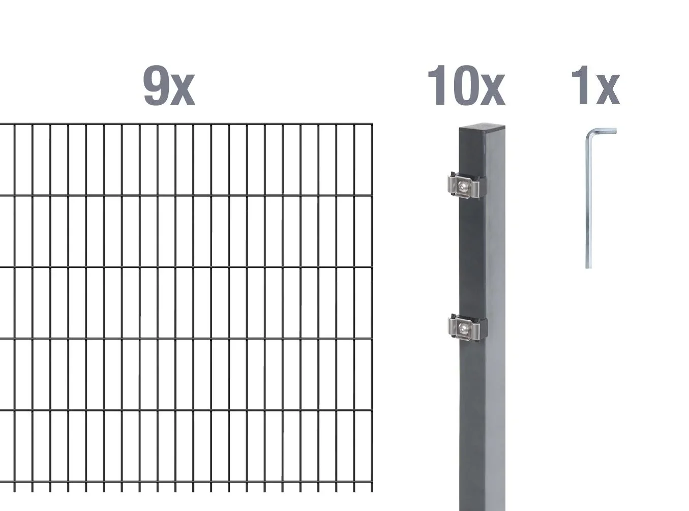 Doppelstabmattenzaun Komplettset, anthrazit, Höhe 120 cm, Länge 18 m - 1