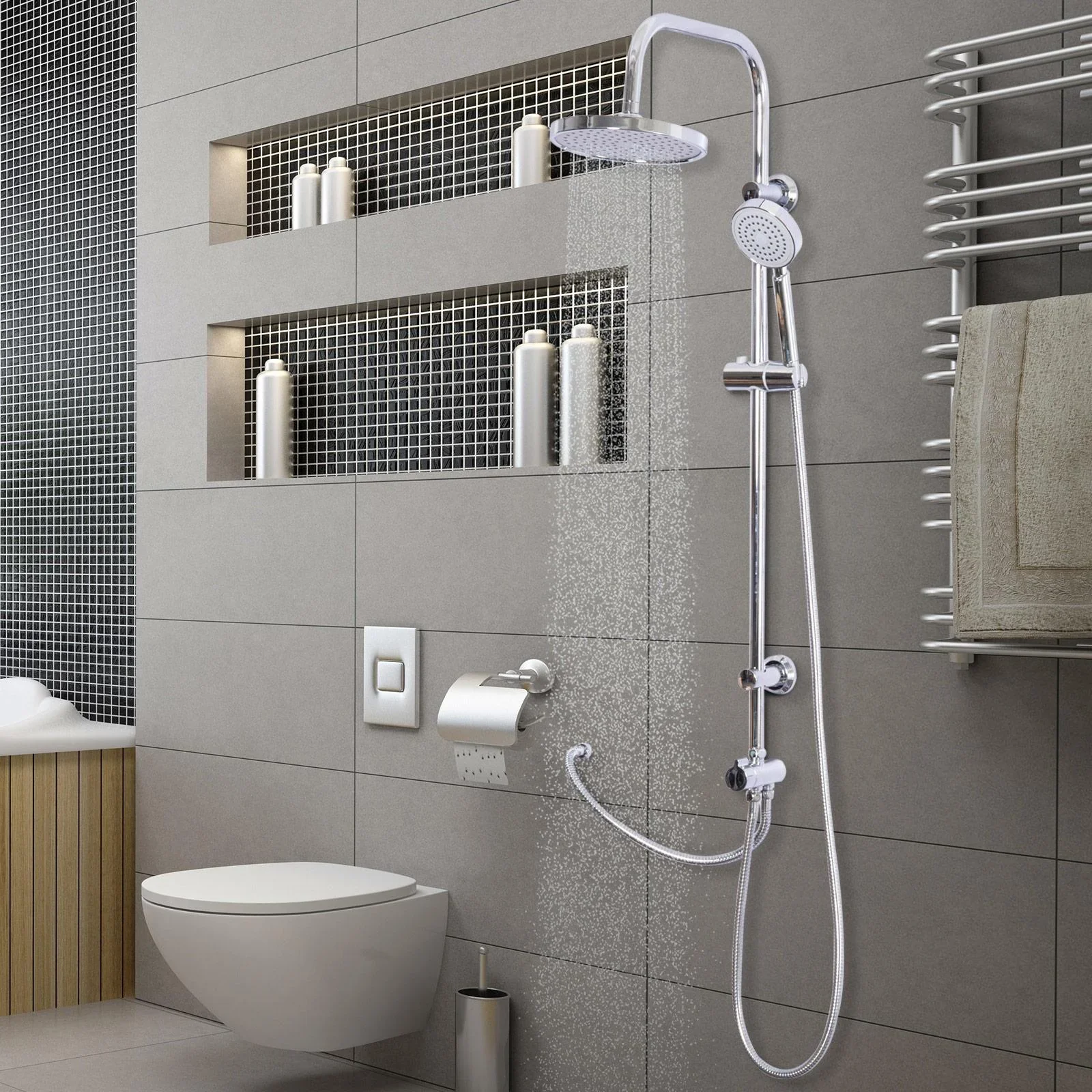 Duscharmatur Regendusche Duschsystem Silber L47 x B20 x H103 cm - 5