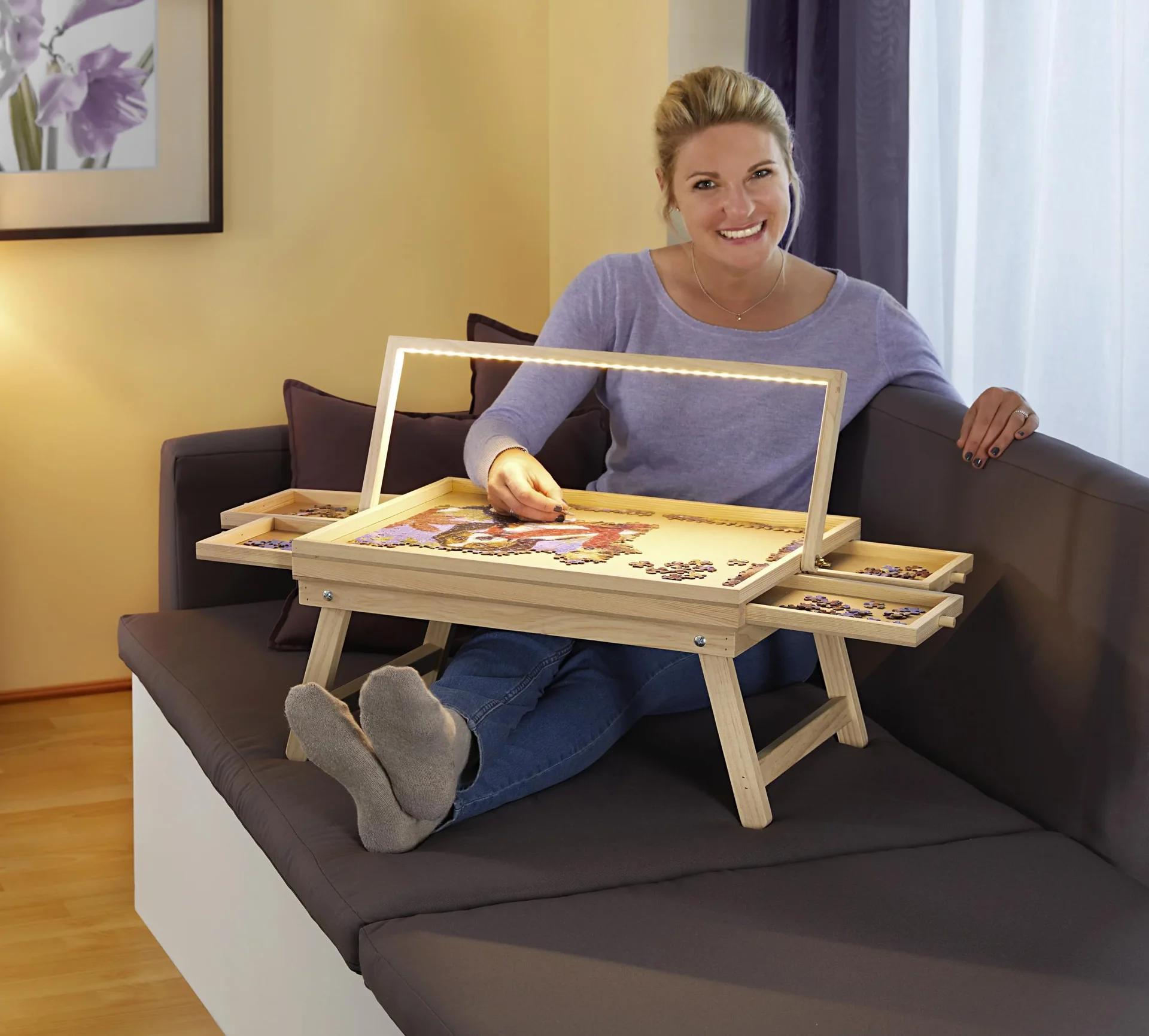 LED-Puzzle-Tisch, groß, 1500 Teile, ca. 96 x 73 x 12 cm - 0