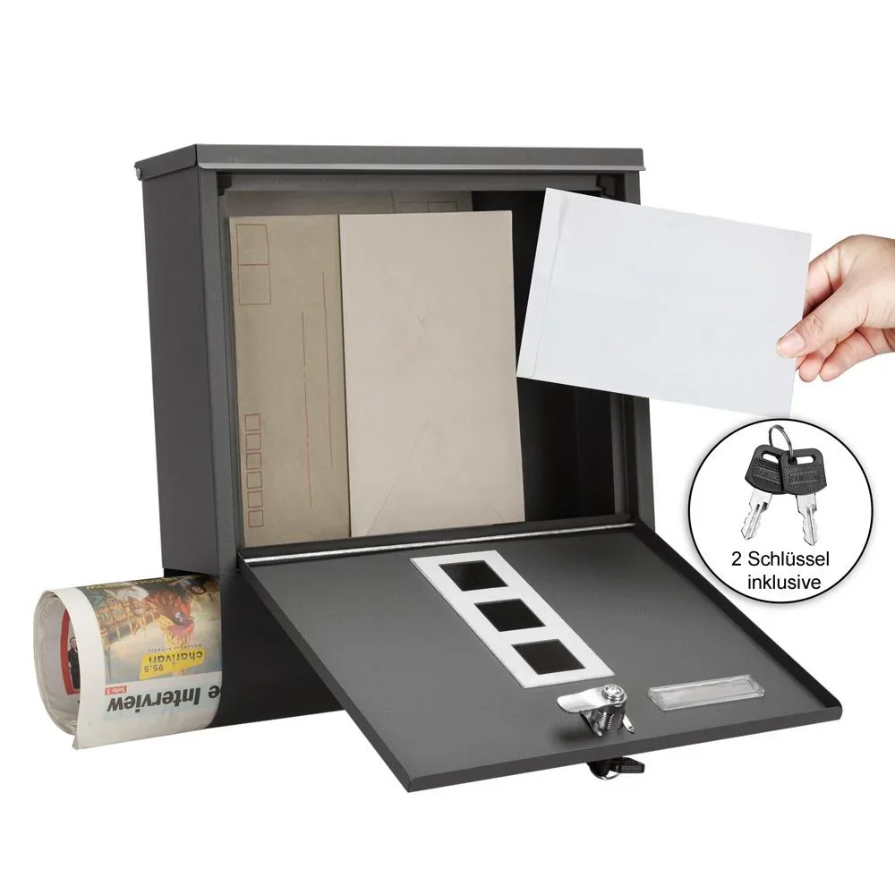 Briefkasten mit Zeitungshalter anthrazit 30,5x8,5x33,5cm - 1