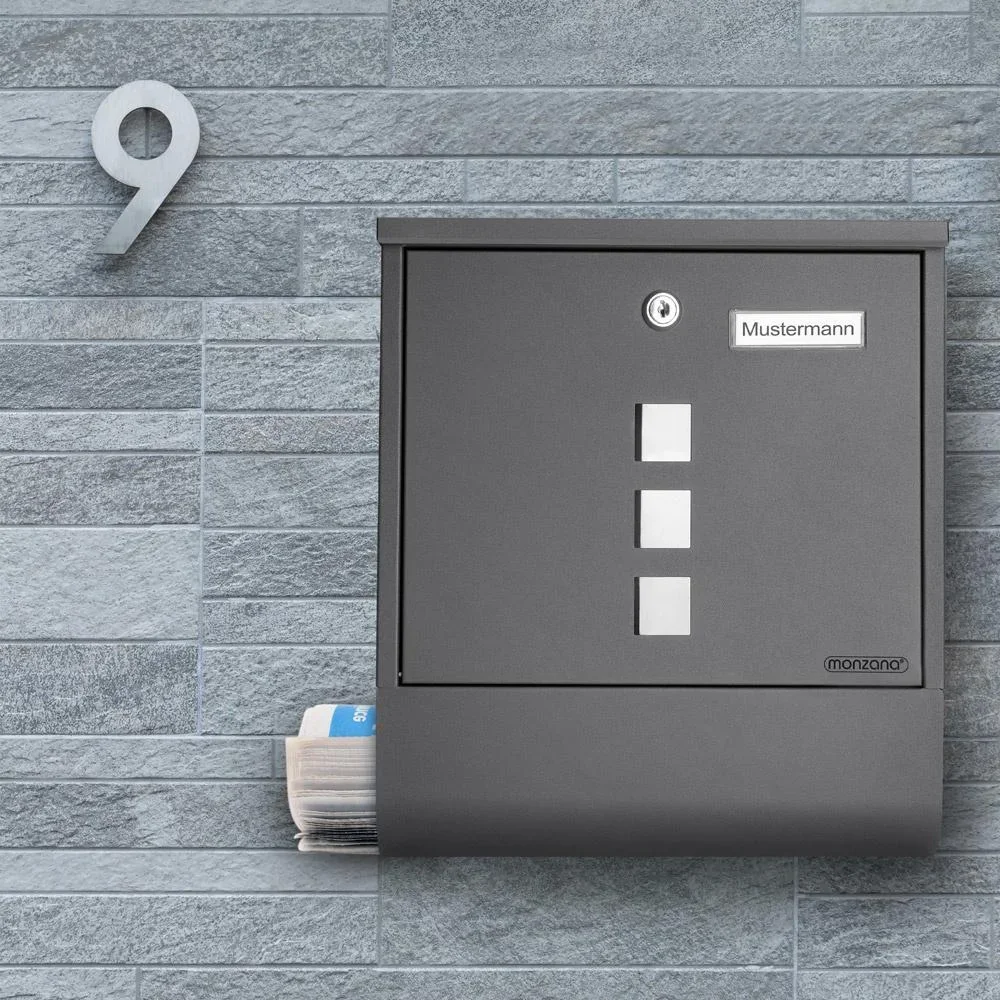 Briefkasten mit Zeitungshalter anthrazit 30,5x8,5x33,5cm - 2