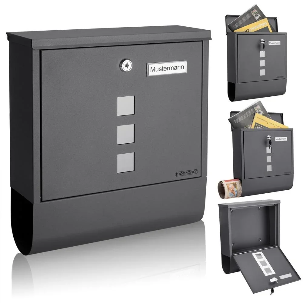 Briefkasten mit Zeitungshalter anthrazit 30,5x8,5x33,5cm - 3
