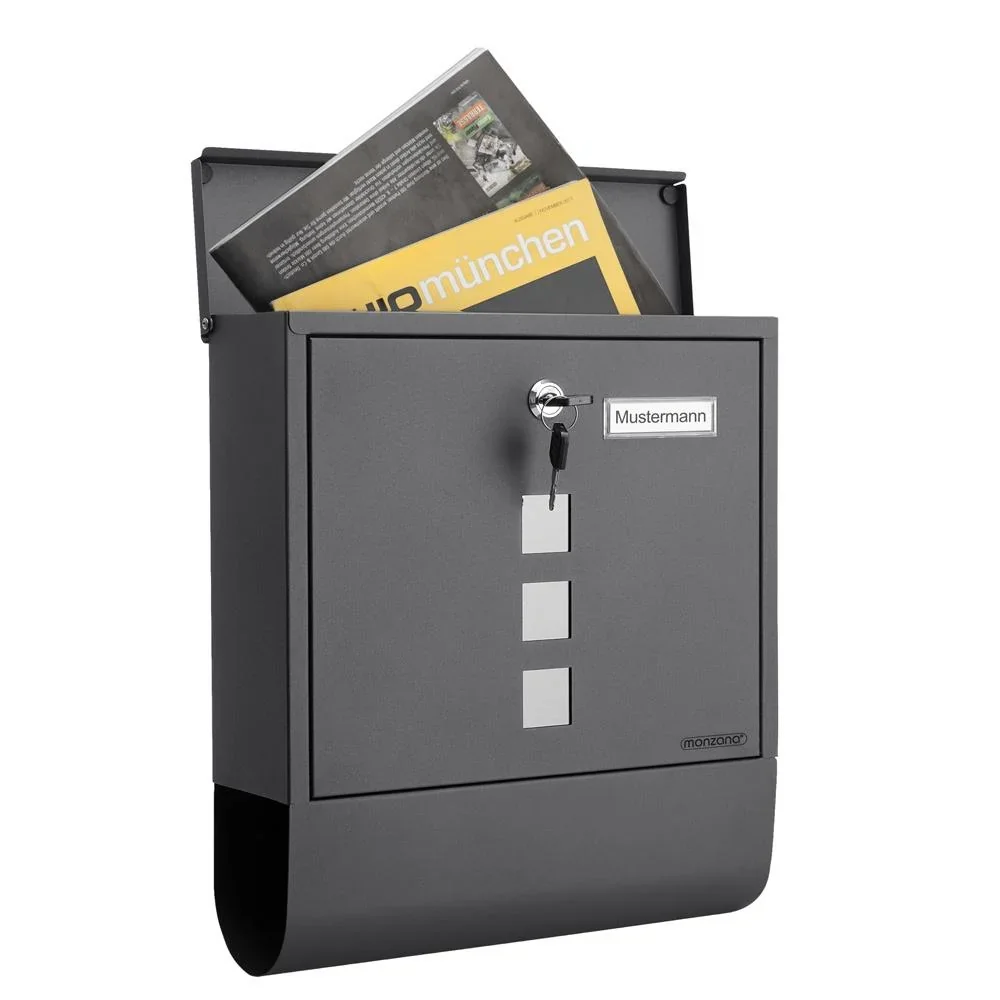Briefkasten mit Zeitungshalter anthrazit 30,5x8,5x33,5cm - 6