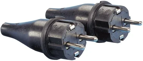Vollgummi Stecker - 2 Stück mit Schutzkontakt IP44 - schwarz - 2