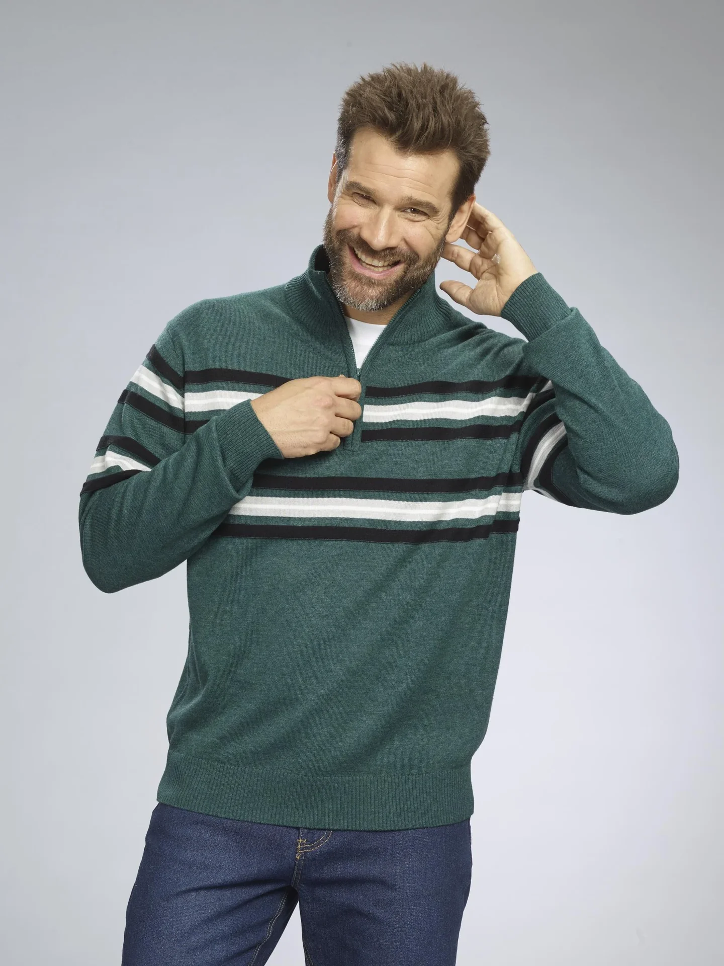 Pullover mit Streifen, Farbe grün, Gr.M - 1