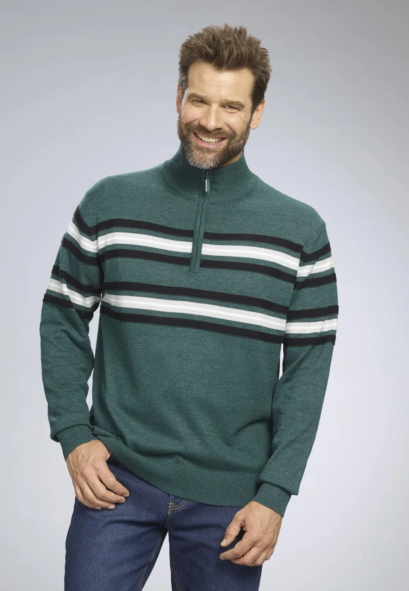 Pullover mit Streifen, Farbe grün, Gr.M - 2