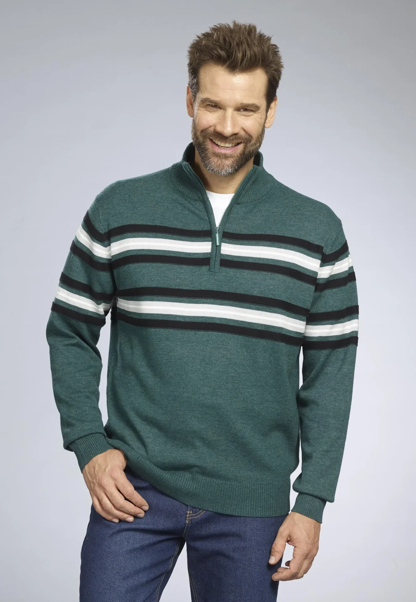 Pullover mit Streifen, Farbe grün, Gr.M - 3
